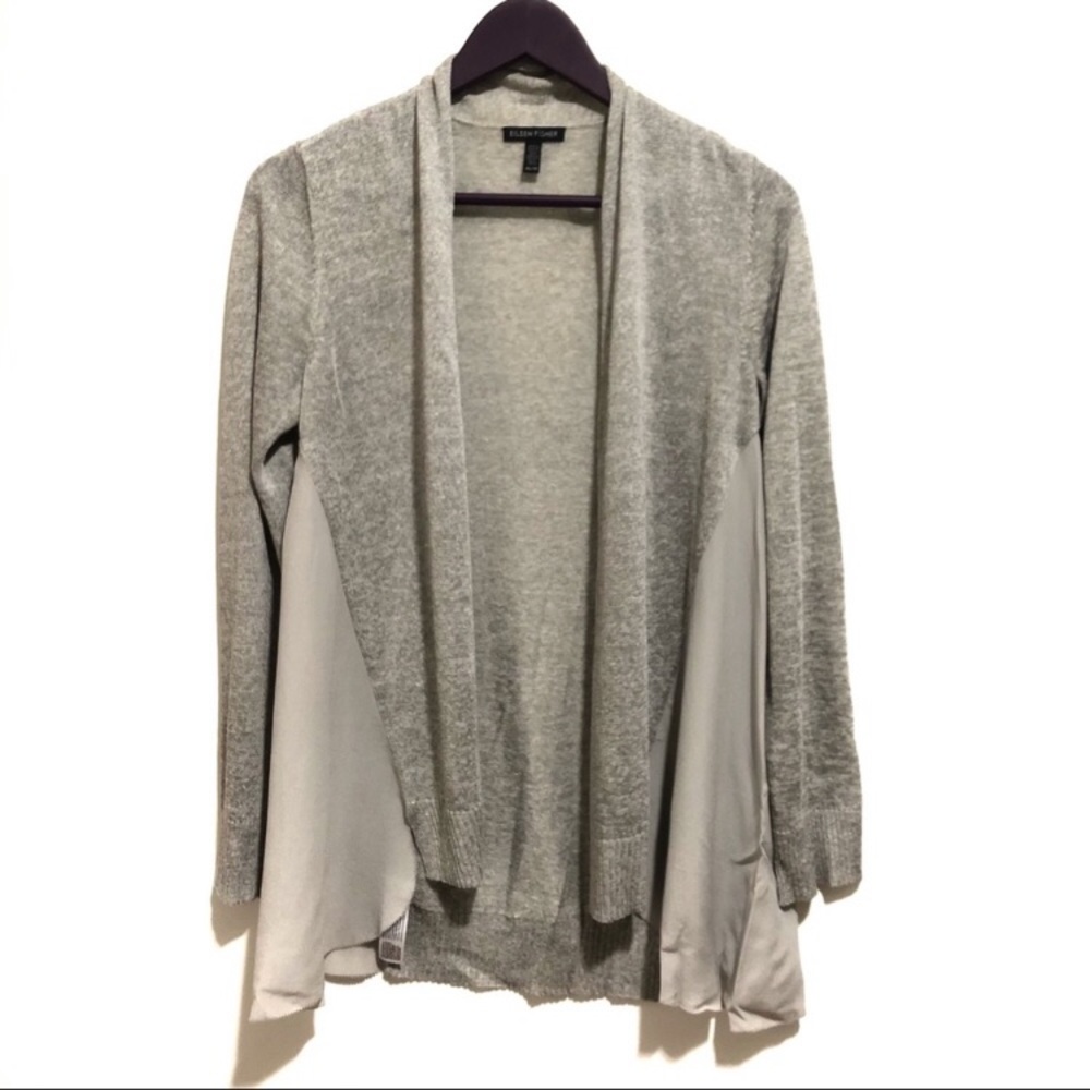 Eileen Fisher Open Linen Silk Panel Cardigan - Picture 3 of 9